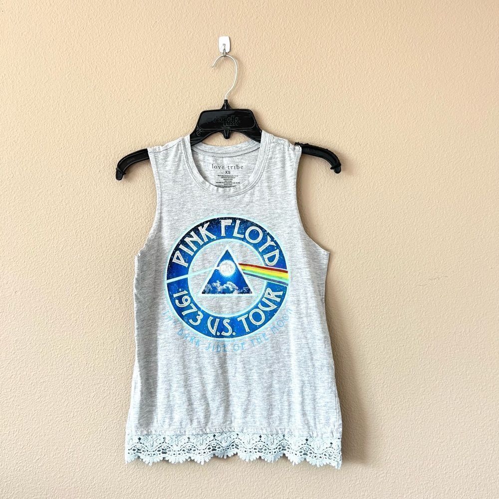 Love Tribe Pink Floyd Band Racerback Lace Hem Top